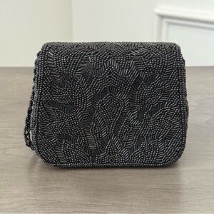 La Regale Elegant Black Satin Beaded Women's Handbag